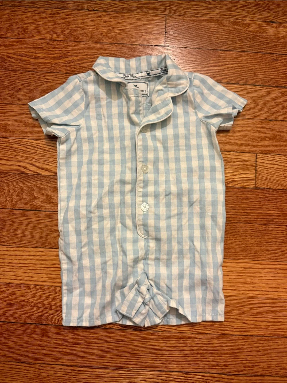 Baby's Twill Summer Romper in Light Blue Gingham